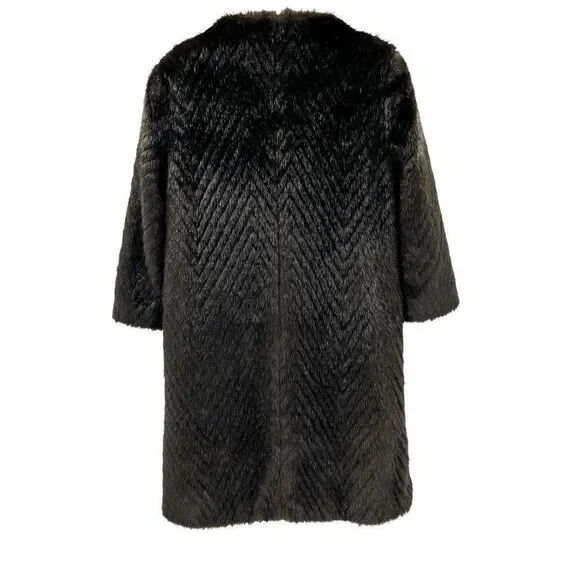 Ted Baker Faux Fur Long PeaCoat Coat Brown - Picture 3 of 9